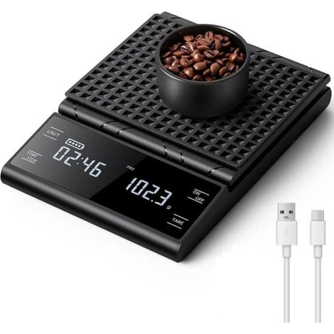 Balance électronique à café avec minuterie, balance à expresso rechargeable, précision de 5 kg/0,1 gramme, pour expresso et café filtre. (1/5)