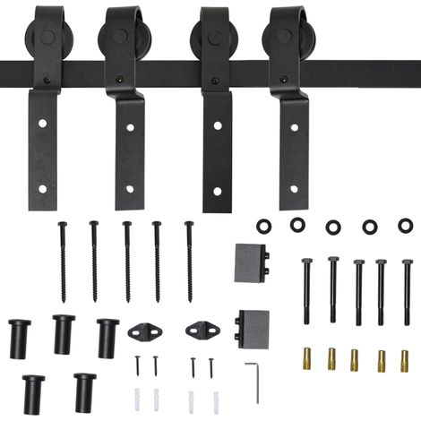 Système de porte coulissante en acier carbone noir avec rail et 9 accessoires pour portes en bois (1/5)