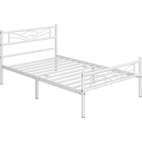 Yaheetech Lit Simple 90x190 cm Métal avec Tête de Lit Nuage Cadre Robust avec Grande Hauteur Sous Lit pour Rangement Blanc (1/5)