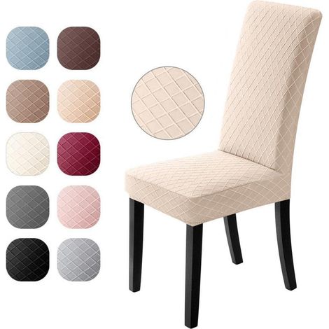 Stuhlhussen 6er Set Universal Stretch Jacquard Abnehmbare Esszimmer Stuhlbezüge Beige (1/5)