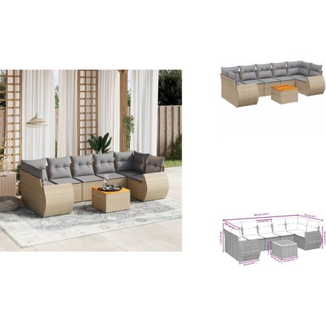 8-tlg. Garten-Sofagarnitur mit Kissen Beige Poly Rattan - Gartenmöbel - Esszimmergarnituren - Outdoor Möbel - Lounge Set - Rattan Gartenmöbel