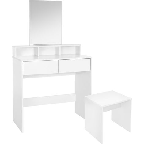 ML-Design Schminktisch mit Hocker, Frisiertisch mit Spiegel & 2 Schubladen, 80x40x140 cm, Weiß, Moderne Kosmetiktisch mit 3 offenen Fächern, Frisierkommode Schminkkommode Make-up Tisch Schminkspiegel