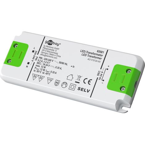 Trasformatore corrente costante LED 350 mA, 12 W, super piatto, per LED con 350 mA di corrente costante fino a 12 W di carico totale nell'intervallo di tensione 19-34 V (DC).