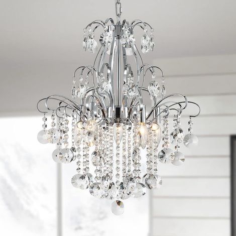 1 Lustre 5 Lumières Cristal, Suspension Moderne Chrome, E14 Max 60W, Pour Salon Chambre Cuisine (1/5)
