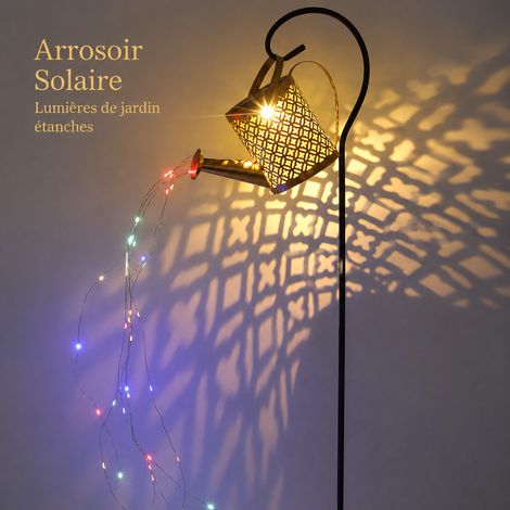Arrosoir Solaire LED Décoratif en Fer Forgé Motif Croix avec Crochet de Berger et Lumières Multicolores réf 1666 23 × 11 × 16 cm 500 g – Livraison gratuite
