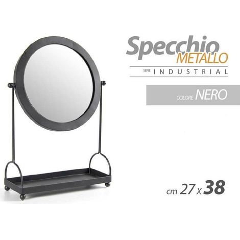 Kaela - Specchio Tavolo Metallo Appoggio Porta Oggetti Nero Bagno Trucco 27x38cm 782237 - (1/2)