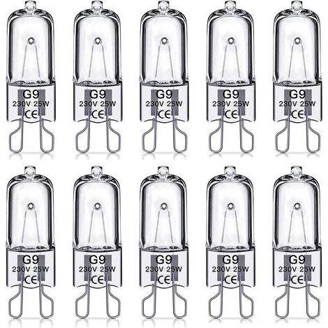 AUTRUCKER Lot de 10 ampoules halogènes G9 transparentes basse tension, ampoules halogènes G9 à intensité variable, ampoules G9 pour four, 230 V, 25 W (1/5)