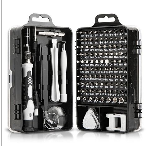 Kit Tournevis de Précision, Kit Mini Tournevis Magnétique, Set Outils Informatique de Réparation pour PC, Laptop, Phone, Lunettes, Mac, Smartphone, Bricolage, Consoles de Jeux, 120 en 1 Noir (1/5)