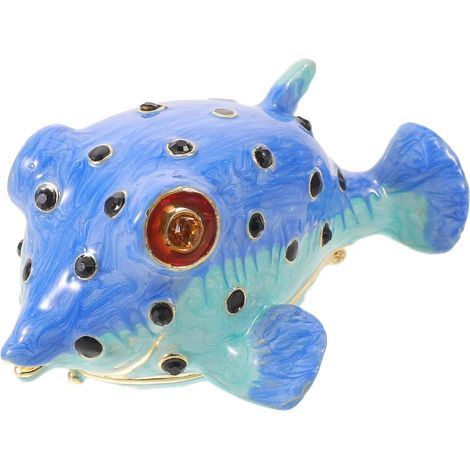 Schmuckkästchen in Kugelfischform aus blauer Zinklegierung mit Scharnier Funkelnde Oberfläche mit Kristallen verziert, kompakte Größe für Kosmetikkoffer und Etui, sicherer Verschluss (1/5)