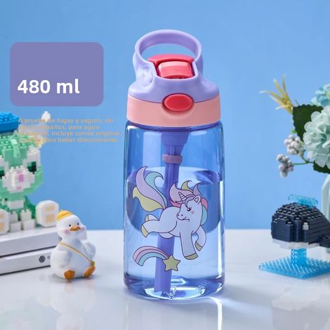 Gobelet à paille anti-goutte pour enfants (Licorne bleue), bouteille d'eau portable, en plastique PC (1/5)