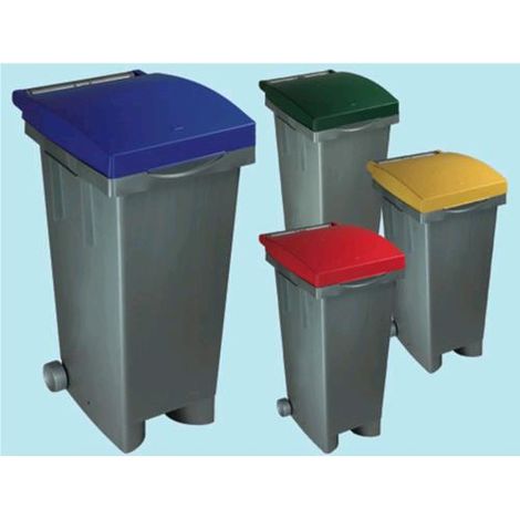 Bidone Pattumiera In Plastica Quadro Con Ruote Coperchio Giallo 80 Lt. (1/6)