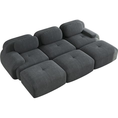 Sofá modular en tejido de pana gris 3 plazas con 3 pufs HOMVRA (1/5)