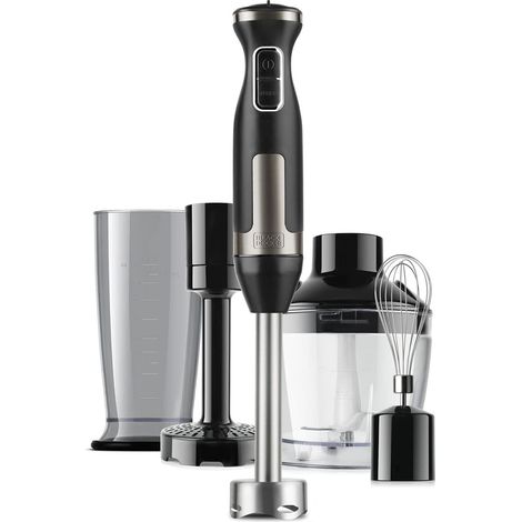 Mixeur plongeant multifonction 4 en 1 1500W, 20 vitesses + Turbo, anti-éclaboussures, verre doseur, bol hachoir, fouet et presse purée, noir et inox anti-traces de doigts (1/5)