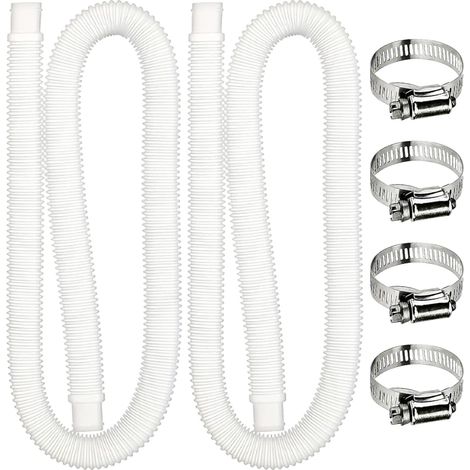 2 Stück 1,5 m Ersatzschlauch für oberirdische Schwimmbäder mit 4 Metallschlauchklemmen – Ersatzschlauch für Schwimmbadfilter