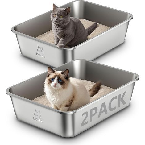 Set mit 2 Katzentoiletten, Edelstahl, offenes Design, geruchsdicht, für große Katzen und Kaninchen (1/5)