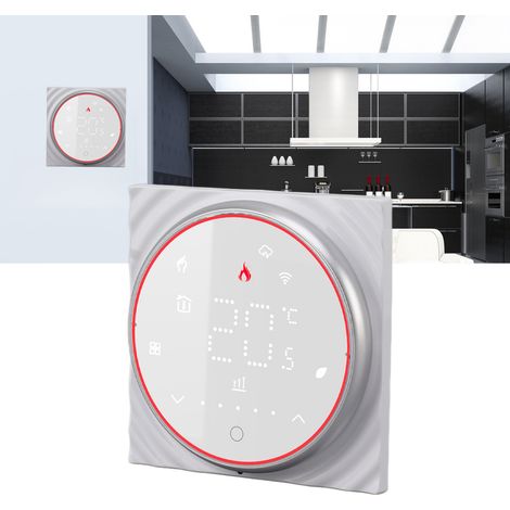 Panneau de commande de thermostat intelligent sans fil pour maison avec application de contrôle vocal Wi-Fi, chaudière murale à contact sec AC95240V, base carrée, blanc. (1/5)
