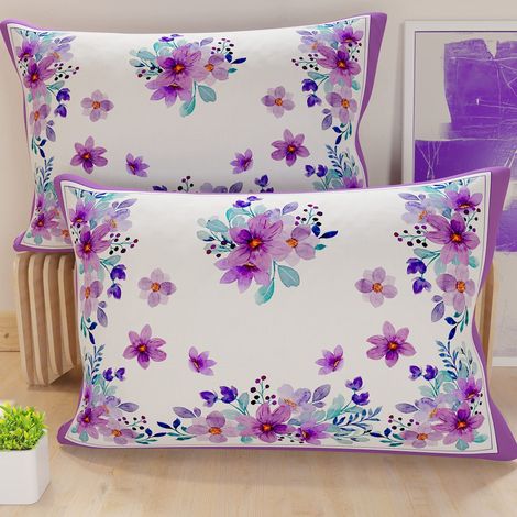 Lot de 2 Taies d'Oreillers 145x40 cm 100% Microfibre Hypoallergénique, Housse Oreiller Rectangulaire Floral Lilas, Paquet de 2