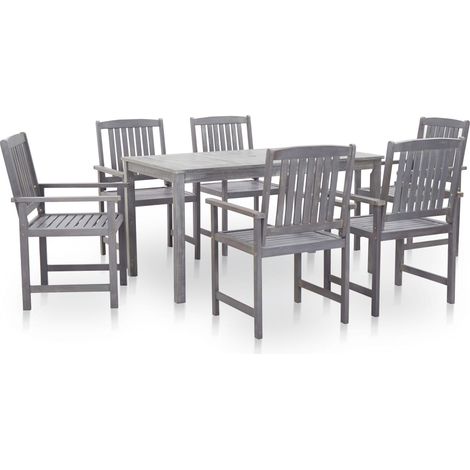 Set comedor jardín 7 pzas madera maciza acacia gris deslavado vidaXL (1/5)