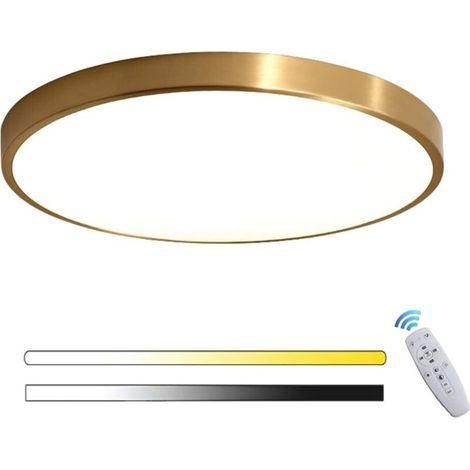 LED Plafonnier Doré Rond Panneau Intérieur Lampe De Plafond Dimmable avec Télécommande Ultra Mince Pour Couloir Salon Balcon Salle De Bains Dressing Éclairage Ø30cm+36W [Classe énergétique A+ (1/5)