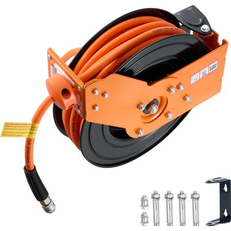 Mophorn Carrete retráctil para manguera de aire de 15 m x 9,5 mm, diseñado para compresores de aire con una presión de 300 PSI, incluye entrada de 1,52 m y soporte giratorio de 180° (1/5)