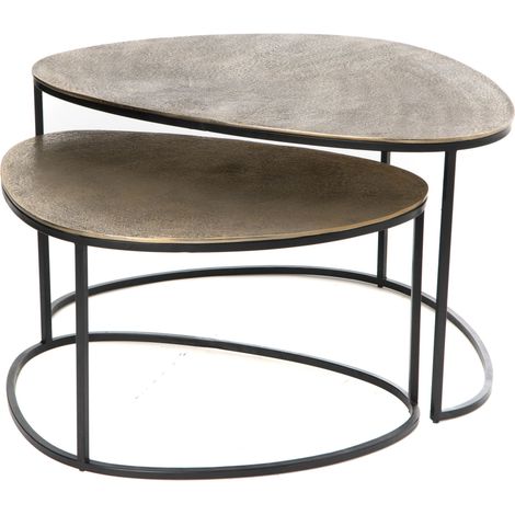 Amadeus - Lot de 2 tables basses galet en aluminium doré L90 cm
