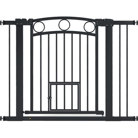 Cancelletto di sicurezza per animali 77 cm regolabile 76-104 cm con gattaiola nera HOMVRA (1/5)
