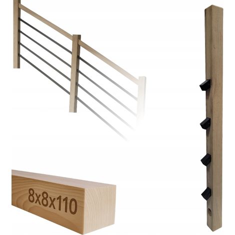 Poteau en bois - 8 x 8 x 110 cm - Chêne - Kit de montage complet - Sécurisé et esthétique