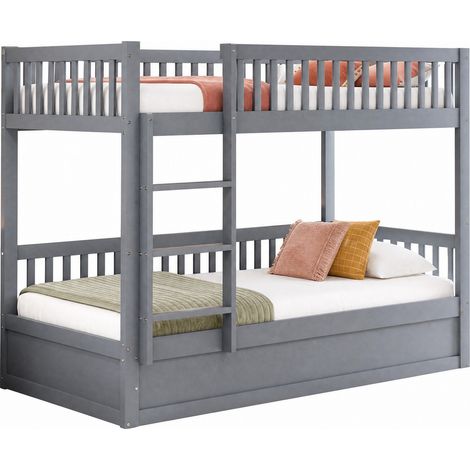 Lit superposé enfant 90x200 avec rangement hydraulique, échelle sécurisée, structure en bois, gris, pour chambre compacte  CHICFURN (1/5)