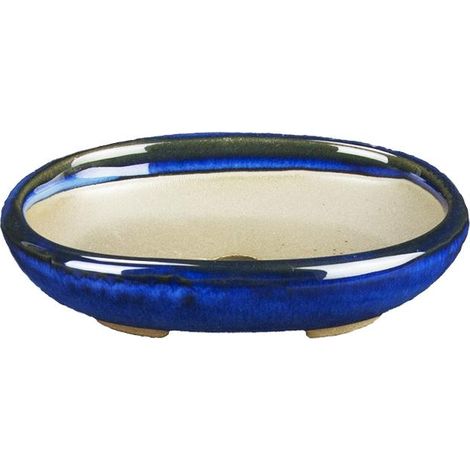 Vaso per bonsai Giapponese Morrisan ovale in gres smaltato blu 9,5x7x2 cm - B02-8-10B
