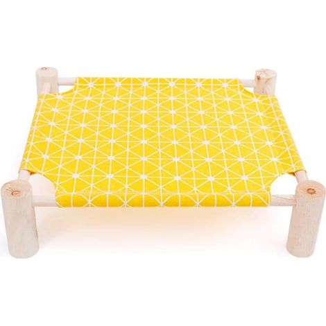 1 lit pour chien et chat en bois massif pin toile respirante lavable cadre amovible 53x48x13cm intérieur extérieur