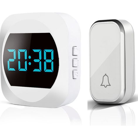 Automatische drahtlose Türklingel mit Uhr, All-in-One-Türklingel, Pager, smarte Türklingel, IP44 wasserdicht (weiß)