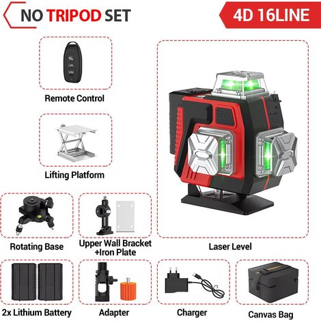 Laser 4D pro – 16 lignes – Sac + trépied – Faisceau vert – Maintien 3° – Bâtiment