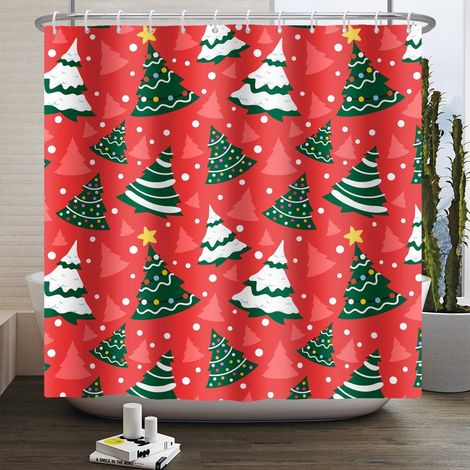 Rideau De Douche - Imprimé Noël - Tissu Imperméable - Lavable En Machine - Pour Salle De Bains - 1 Pièce (1/3)