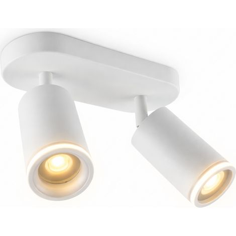 Faretto a Soffitto 2 Luci Orientabili GU10 in Alluminio Bianco, Plafoniera Spot Doppio Cilindrico per Interno, Portalampada GU10 per Cucina Corridoio Camera Soggiorno, Lampadine non incluse