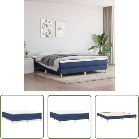 The Living Store Cadre de lit sans matelas bleu 160x200 cm tissu - Cadre De Lit - Lit Double - Lit Bleu - Literie - Meuble Chambre (1/5)