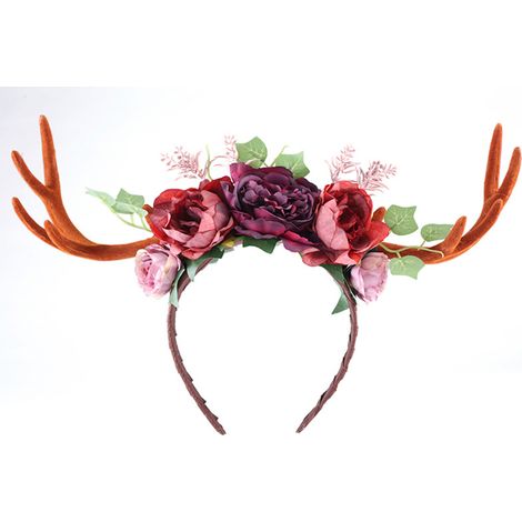 serre-tête rétro style forêt avec bois de renne, serre-tête fleuri avec motif renne, accessoire de coiffure gothique (1/3)