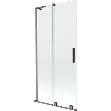 Mexen Velar L paravento da doccia a 2 ante scorrevoli 90 x 150 cm, trasparente, grigio canna di fucile spazzolato (1/5)