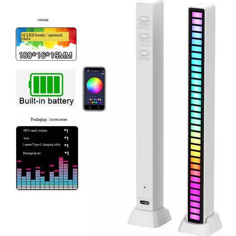Bande lumineuse LED créative – Application Bluetooth, contrôle du son et de la lumière – capteur RGB pour ordinateur de bureau / voiture – ambiance musicale – rechargeable (1/5)