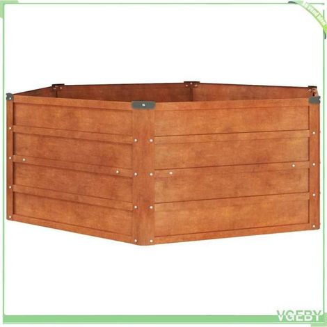 Lit surélevé de jardin - FAFEICY - 151946 - acier Corten - hexagonal 129x129x45 cm - anti-corrosion (1/5)