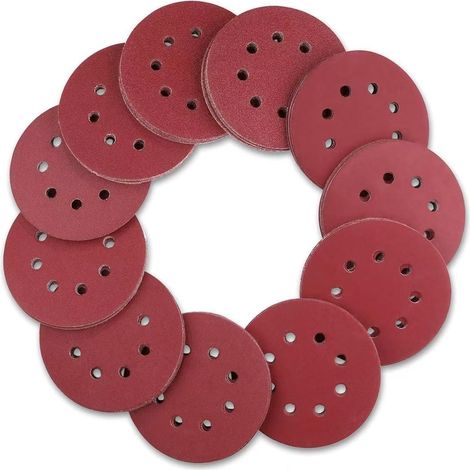 100 disques de ponçage ronds de 125 mm, à fixation auto-agrippante, 8 trous