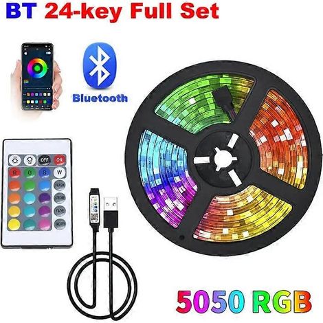 Bande LED RGB 1-20 m 5050 USB Bluetooth flexible avec télécommande pour TV-2m-BT-24-Key (1/5)