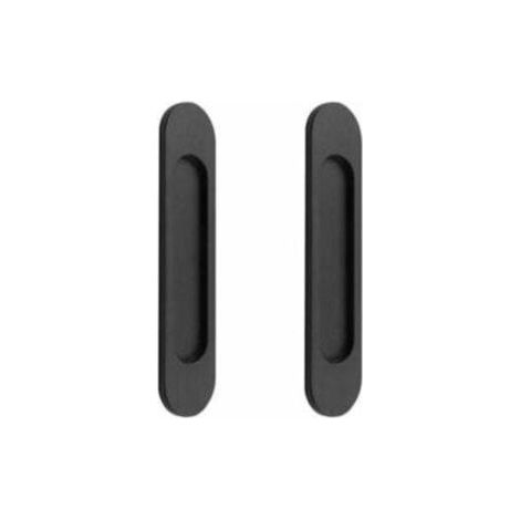 Set de 2 poignées ovales intégrées pour porte coulissante - Noire - Adhésive - Aluminium - 150x35mm (1/4)