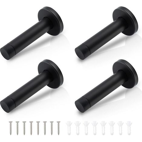 Butées de porte en acier inoxydable 304 – Lot de 4, noir mat, largeur 50 mm, avec embouts caoutchouc anti-bruit et fixation murale (1/5)