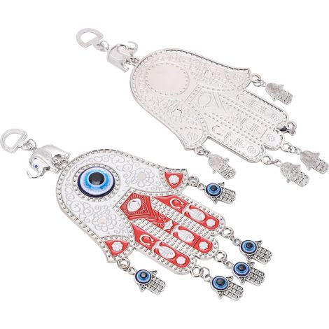Accessoire de voiture Main de Hamsa, yeux bleus, décoration murale brillante, détails rouges et bleus (1/5)