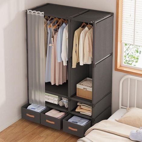 Fabric Wardrobe Hanger, Wardrobe with Dust Cover, Canvas Wardrobe for Freestanding Shirts, Clothes, Shoes, Toy Storage Organizer 109X45X166.5 cm (1/5)