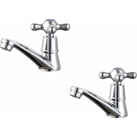 Ensemble de 2 robinets de lavabo, mitigeurs de lavabo avec poignée en croix, chrome poli (1/5)