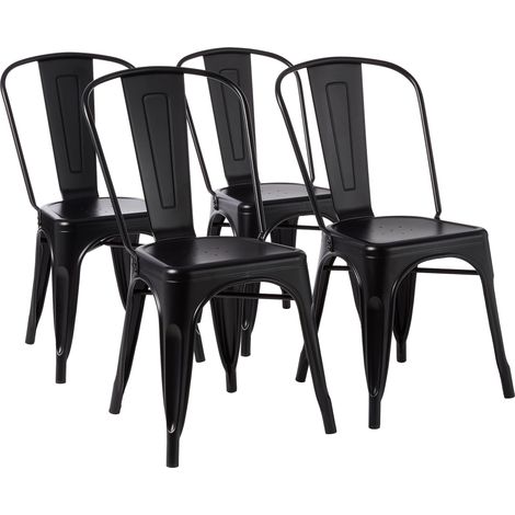 Lot de 4 chaises de Salle à Manger empilables en métal avec Dossier pour bistrot, Cuisine, intérieur et extérieur, Noir, 51 x 43 x 85 cm (1/5)