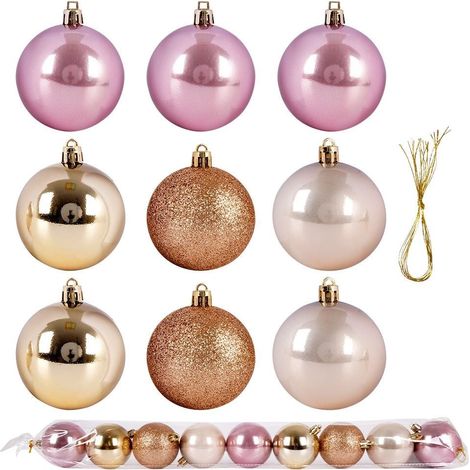 Boules de Noël roses incassables pour sapin de Noël, 6 cm, 9 pièces. (1/5)