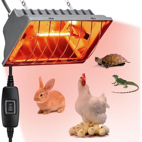 175W Lampe Chauffante Poussin, Câble de 1,8m, Lampe Chauffante Chiot avec 2 Chaînes de Suspension, Lampe Chauffante Tortue, Lampe Infrarouge Chauffante Poussin pour Poules, Canards, Chiots (1/5)