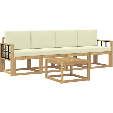 Set di divani da esterno con cuscino 5 pz Salotto da Giardino Bianco e Crema (1/5)